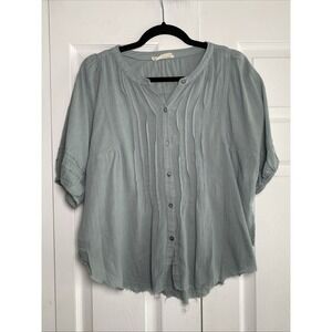 Lucky Brand Womens Medium Blue Top Pintuck Boho Festival Oversized Boxy